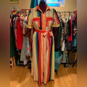 Rainbow Striped belted Maxi Dress